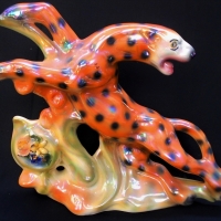 Amazingly Kitsch c1970's ceramic CHEETAH Figure - no marks sighted, possibly Jemma Holland in unusual pose - Sold for $31 - 2018