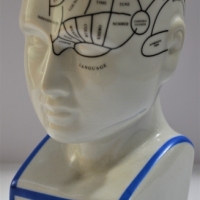 Modern vintage style Porcelain Phrenology Bust showing THE HUMAN MIND - Titled sections, etc - Sold for $43 - 2018