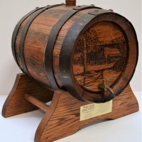 Oak port barrel with pokerwork decoration to front - Sold for $56 - 2018