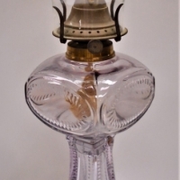Vintage Glass kerosene lamp with purple glass base - Sold for $25 - 2018