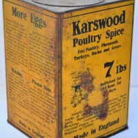 c1920s Karswood Poultry spice tin 7lbs - Sold for $27 - 2018