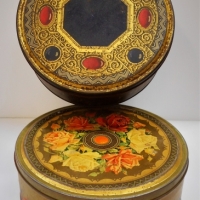 2 x 1940's Arnott's  Biscuit tins by R Hughes Sydney - jewel casket & roses decoration - Sold for $31 - 2018