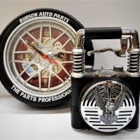 2 x Items Burson Tyre clock and Harley Davidson radio - Sold for $56 - 2018