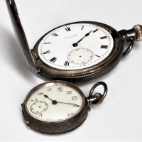 2 x vintage Silver Pocket watches  - Men's Sterling and Ladies 935 French in Floral case - Sold for $81 - 2018