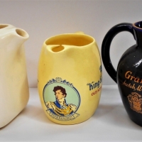 3 x Vintage advertising whisky water jugs - Grants, Canadian Club and King George IV - Sold for $35 - 2018