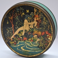 Art Deco Sweets tin with Naked reclining lady in the forest - Sold for $75 - 2018