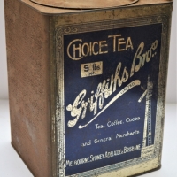C1920s Griffiths Bros Signal brand tea tin Blue 5lbs - Sold for $25 - 2018