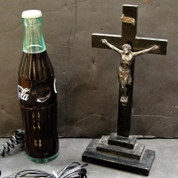 2 x Pieces - Vintage Ebonised CRUCIFIX & 1980's COKE Bottle Shaped TELEPHONE (working) - Sold for $31 - 2018