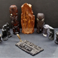 Group of Polynesian god figurines incl Carved wooden Maori Tiki, Resin Hawaiian gods etc - Sold for $62 - 2018