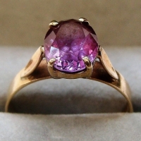 Ladies vintage 9ct rose gold ring with oval claw set Amethyst - Sold for $99 - 2018