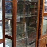 Large hardwood glass display case 185cm tall with mirrored back 100cm wide 51cm deep - Sold for $422 - 2018