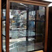 Large hardwood glass display case 185cm tall with mirrored back 100cm wide 51cm deep - Sold for $546 - 2018