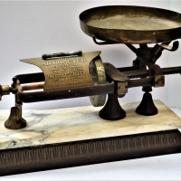 The  Dodge Scale co micrometer Scale on Marble base with brass pan and spirit level - Sold for $323 - 2018