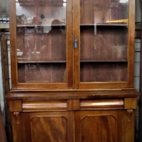 Victorian cedar bookcase  display cabinet with solid doors to base and glass doors to top - Sold for $248 - 2018