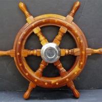 Vintage Chrome,brass  and wood speedboat  wheel - Sold for $75 - 2018