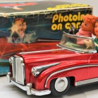 1960s boxed kitsch battery operated  Chinese tin toy car Photoing on Car  The Horn sounding and the headlight flashing when it starts - Sold for $124 - 2018
