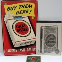 2 x Pieces - Vintage LUCKY STRIKE Tobacco - Green flat fifties tin and paper advertisement wCOA - Sold for $31 - 2018