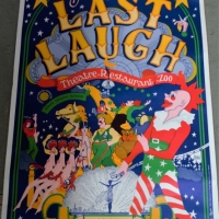 Vintage advertising poster for The Last Laugh Theatre Restaurant - Zoo 64 Smith Street Collingwood with stylized imagery of Circus, Cabaret and Band f - Sold for $62 - 2018
