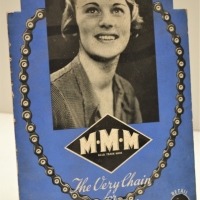 Vintage c1950's MMM Bicycle Chain Advertising display Card - featuring portrait of a Girl, The very chain for the Club Rider! - 265x18cm - Sold for $75 - 2018