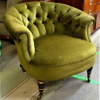 Green Velour button back Victorian tub chair - Sold for $93 - 2018
