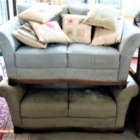 Pair Modern Pale olive green micro suede 2 Seater Couches - good cond, comfy ) - Sold for $50 - 2018