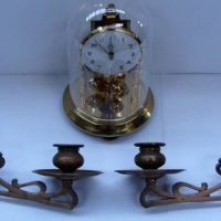 Vintage Dome clock and  pair of brass Art Nouveau sconces - Sold for $25 - 2018