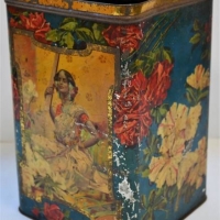 1920s Tea tin with Indian lady playing Sitar roses and Hibiscus flowers - Sold for $37 - 2018
