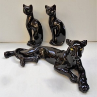 3 x Modern Ceramic Black Cats - Sold for $35 - 2018