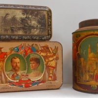 3 x vintage tins incl, John Buchanan & Bros confections, Cadbury's Chocolates, Callard & Bowser with Royalty image - Sold for $27 - 2018