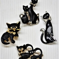 4 x Vintage Black enamel & Diamante CAT BROOCHES - stylish 50's designs & shapes - Sold for $43 - 2018