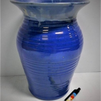 Australian Pottery - large Remued blue drip glazed large plump baluster-shaped vase, wide flared lip - incised signature to base, no 13-9, approx 21cm - Sold for $68 - 2018