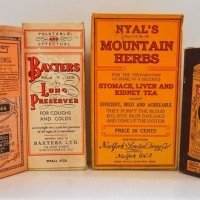 Group of Packaged Chemists jars in original boxes including Baxter's Lung preservative and Nyal's mountain herbs - Sold for $35 - 2018