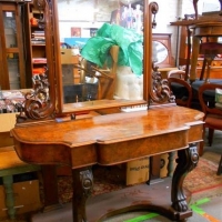 c1870s Burr walnut veneered dressing table with mirror - Sold for $161 - 2018