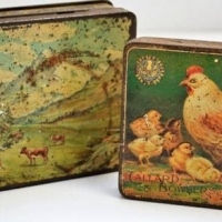 2  c1900 sweets tins Pascal's with grazing cows, Callard and Bowsers Butter scotch - Sold for $43 - 2018