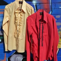 2 x Retro 1960's Men's Dress shirts - both PHILLIPS Evening Wear labels & both FRILLS Down Front, one w Frilled cuffs - both size 155 (Medium) - Yello - Sold for $62 - 2018