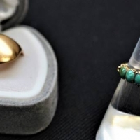 2 x gold rings - 15ct Signet (37grms) & antique gold  set with 5 turquoise (18grms) - Sold for $149 - 2018