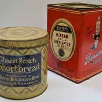 2 x vintage tins incl, Bensons Confectionery Ltd Menthol and Eucalyptus and a David Lauder Finest Scotch Shortbread - Sold for $62 - 2018