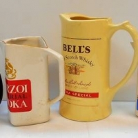 4 x Vintage Wade Whisky water jugs including Queen Anne, Borzoi Vodka, Canadian club, Bells - Sold for $31 - 2018