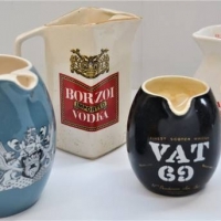 5 x  Vintage water jugs including Vat 69, Bacardi, Borzoi Vodka etc - Sold for $43 - 2018
