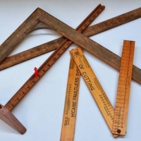 Group lot vintage wooden dressmakers rules incl Hem measure, Mcabe Faultless system of cutting, waist measure, & rule - Sold for $31 - 2018
