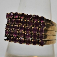 Ladies five band ruby dress ring set in 9ct gold - TW 6grms (1 tiny stone missing) - Sold for $124 - 2018