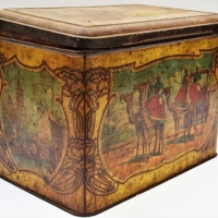 Large Art Nouveau biscuit tin with British colonial scenes - Sold for $37 - 2018