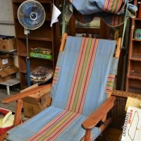Retro 1960s DECK Chair - Fab stripy Canvas w shade to top - Sold for $68 - 2018