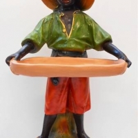 Vintage plaster ware Black boy figurine - holding tray - 77cm tall - Sold for $286 - 2018