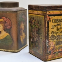 2 x Large tins C1900 Pretty ladies portraits and Gibson's Linseed Liquorice and chlorodyne cough lozenge - Sold for $25 - 2018