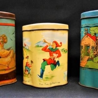 3 x Australian 1940s Nursery Rhyme Tins By Dominion Can Co, Melbourne - Sold for $62 - 2018