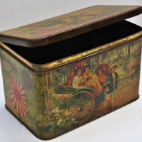 C1920 Tin with Japanese Scenes National badge and imperial crest and seal - Sold for $62 - 2018