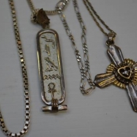 Group lot silver jewellery incl Long box chain, 3 chains, Cross, Egyptian pendant etc - Sold for $37 - 2018