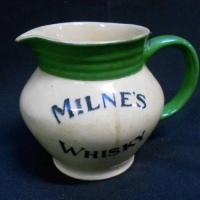 1940s Hoffman  Australian pottery Milnes whisky water advertising  jug - repair to spout sighted - Sold for $174 - 2018