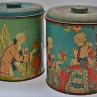 2 x 1920s Canister tins with Courting couples scenes - Sold for $31 - 2018